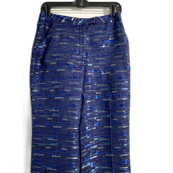 Vintage Banu Paris Metallic Blue Stripe Dress Pants Pleat Leg High Rise Size 6 - Picture 2 of 8